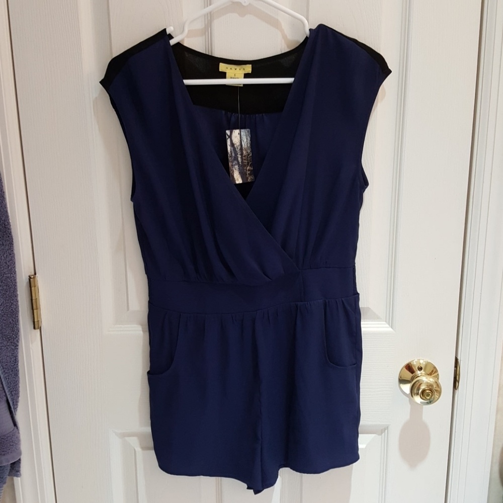 Navy blue wrap jumper with black detail